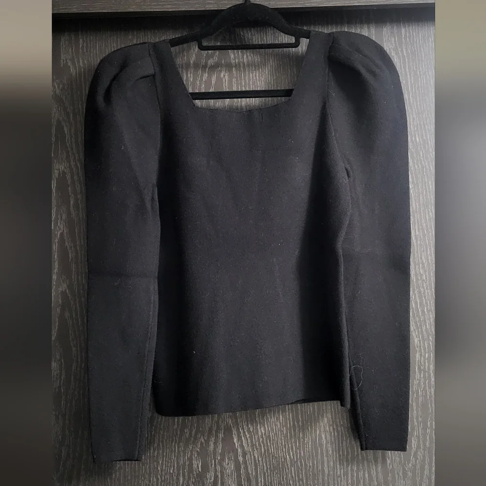 Elegant Black Square-Neck Puff-Sleeve Sweater Top| Banana Republic